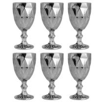 Jogo De Taças 6 Peças Para Água Suco Vinho 325ML Em Vidro Cristal Diamond Lyor Cinza Metalizado