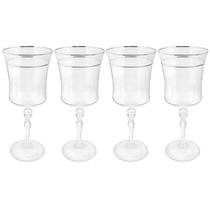 Jogo De Taças Água Suco 300ml Kit 4 Peças Grace Cristal Friso Platino Luxo