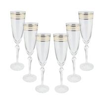 Jogo de taças champanhe cristal ecológico Bohemia Brocade com friso de ouro 200ml 6 peças