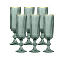 Jogo de taças champanhe em vidro borda dourada L'Hermitage Cameratta 160ml 6 peças verde