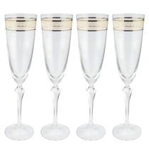 Jogo De Taças Champanhe Espumante 200ml Kit 4 Peças Cristal Friso Dourado Luxo