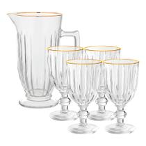 Jogo de Taças com Jarra Borda Dourada 5 Peças 260ml 1L Vidro Transparente Melina Premium Haüskraft Jogo de Taças com Jarra Borda Dourada 5 Peças 260ml 1L Vidro Transparente Melina Premium Haüskraft