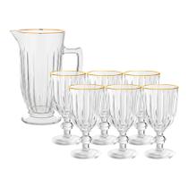 Jogo de Taças com Jarra Borda Dourada 7 Peças 260ml 1L Vidro Transparente Melina Premium Haüskraft