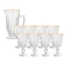 Jogo de Taças com Jarra Borda Dourada 9 Peças 260ml 1L Vidro Transparente Melina Premium Haüskraft