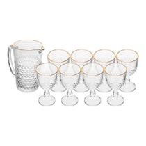 Jogo de Taças com Jarra Coração 9 Peças Borda Dourada Fio Dourado Vidro Transparente 1L 320ml Lyor