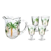 Jogo de Taças com Jarra de Cristal 5 Peças Palm Tree Transparente Água Suco 1,3L 240ml Lyor