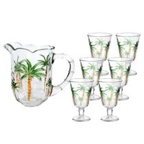 Jogo de Taças com Jarra de Cristal 7 Peças Palm Tree Transparente Água Suco 1,3L 240ml Lyor
