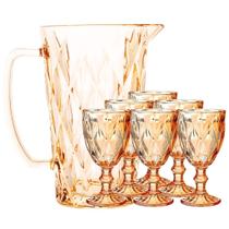 Jogo de Taças com Jarra Diamond de Vidro Âmbar Metalizada 7 Pçs Jogo de Taças com Jarra Diamond de Vidro Âmbar Metalizada 7 Pçs