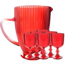 Jogo de Taças com Jarra Versalhes de Vidro Vermelho para Água ou Suco 7 Pçs