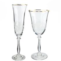 Jogo de Taças Cristal Champanhe e Água Decorada Borda Ouro Angela 12un Bohemia