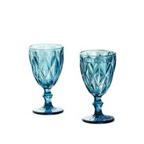 jogo de taças de vidro azul jogo diamond grande bordas e base reforçadas 320 ML com 02 unidades
