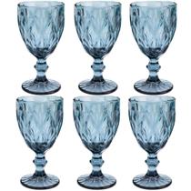 Jogo de Taças de Vidro para Água Suco Vinho Diamond Conjunto de Taça Mesa Posta 325ml 6 Unidades