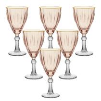 Jogo de Taças De Vidro Rosa Dominic 6 Peças Para Água e Vinho - Hauskraft