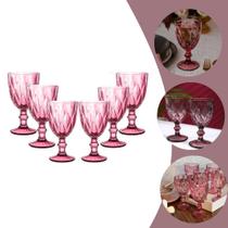 Jogo de Taças Diamante 260ml com 6 Peças Em Vidro Resistente, Ideal Para Água, Suco e Bebidas Perfeito Para Mesa Posta Elegante e Sofisticada Rosa