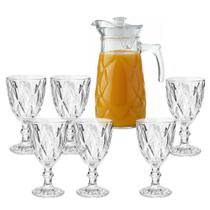 Jogo de Taças Diamante com Jarra 7 Peças Diamond Suco Água 340ml 1,8L Em Casa Tem