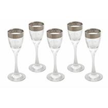 Jogo de Taças Licor Cristal Italiano Filetes Borda Prata Jogo de Taças Licor Cristal Italiano Filetes Borda Prata