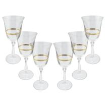 Jogo de taças para água Bohemia Angela 6 peças Cristal Ecológico 350ml, com friso ouro, luxo para mesa Jogo de taças para água Bohemia Angela 6 peças Cristal Ecológico 350ml, com friso ouro, luxo para mesa