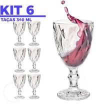 Jogo de Taças para Bebidas de Vidro 340ml 6 Peças Diamond Transparente - Click&Compre