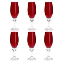 Jogo de taças para champanhe em cristal Bohemia Elisa Rubi 220ml 6 peças vermelho