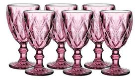 Jogo De Taças Para Vinho Ou Água 6 Peças Diamond 240ml Lilás