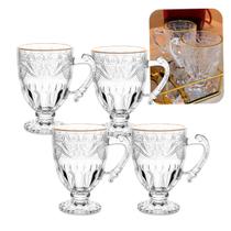 Jogo De Taças Xícaras Cristal C/ Bordas Douradas 4pçs 190ml Capuccino Lyor Jogo De Taças Xícaras Cristal C/ Bordas Douradas 4pçs 190ml Capuccino Lyor