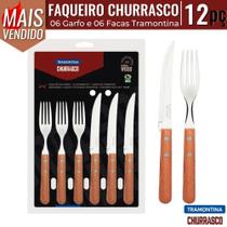 Jogo de Talher para Churrasco 12 Peças Garfo e Faca em Aço Inox Cabo Madeira Tramontina