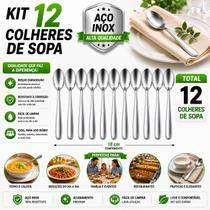 Jogo de Talheres 12 Colher Em Inox Sopa Caldo Cozinha Restaurante Mesa Lanchonete Jogo de Talheres 12 Colher Em Inox Sopa Caldo Cozinha Restaurante Mesa Lanchonete