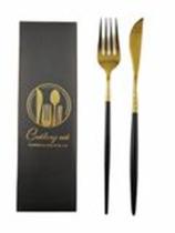 Jogo de Talheres 12 Peças Garfo e Faca Slim Dourado e Preto em Aço