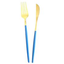 Jogo de Talheres 12 Peças Garfos e Facas Slim Aço Inox Bicolor Azul