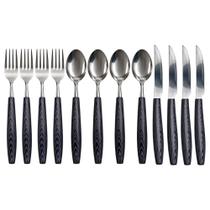 Jogo de Talheres 12 Peças Inox com Colheres Garfos Facas Preto