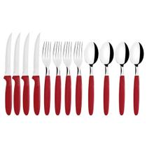Jogo de Talheres 12 Peças Inox com Garfos Facas Colheres Vermelho Jogo de Talheres 12 Peças Inox com Garfos Facas Colheres Vermelho