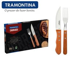 Jogo de Talheres 12 Peças Tramontina Jumbo Churrasco Aço Inox Cabo em Madeira 22399063 Jogo de Talheres 12 Peças Tramontina Jumbo Churrasco Aço Inox Cabo em Madeira 22399063