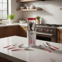 Jogo de Talheres 16 Peças Inox Preta ou Vermelha