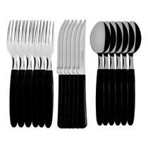 Jogo De Talheres 18 Peças Garfo Faca Colher Inox Cabo Preto