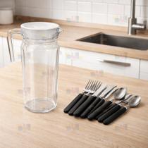 Jogo De Talheres 24 Peças + 1 JARRA DE VIDRO Talher Aço Inox Louça Cozinha Utensilios de Cozinha