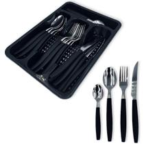 Jogo De Talheres 24 Peças Com Suporte Organizador Cor: Preto Jogo De Talheres 24 Peças Com Suporte Organizador Cor: Preto
