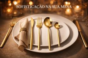 Jogo de Talheres 24 Peças Dourado em Aço Inox para Mesa Posta