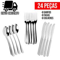 Jogo de Talheres 24 Peças para Cozinha Aço Inox 8 Garfos 8 Facas 8 Colheres Conjunto de Talheres