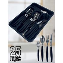 Jogo De Talheres 25 Peças Cabo De Plástico Inox Conjunto Faqueiro Com Porta Garfos Facas E Colheres Jogo De Talheres 25 Peças Cabo De Plástico Inox Conjunto Faqueiro Com Porta Garfos Facas E Colheres
