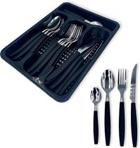 Jogo de Talheres 25 Peças em Aço Inox Preto com Organizador Faqueiro Conjunto de Talheres com Facas, Garfos e Colheres Jogo de Talheres 25 Peças em Aço Inox Preto com Organizador Faqueiro Conjunto de Talheres com Facas, Garfos e Colheres
