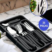 Jogo De Talheres 25 Peças Inox Conjunto Faqueiro Com Porta Garfos Colheres E Facas Jogo De Talheres 25 Peças Inox Conjunto Faqueiro Com Porta Garfos Colheres E Facas