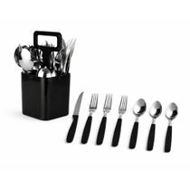 Jogo de Talheres 25 Peças Inox Faqueiro Completo Preto Granito