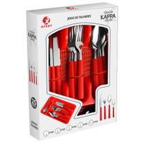Jogo de Talheres 25 Peças Vermelha Utensílios de Cozinha Talheres Garfos Facas Colheres Servir Almoço Jantar