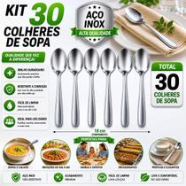 Jogo de Talheres 30 Colher Em Inox Sopa Caldo Cozinha Restaurante Mesa Lanchonete Jogo de Talheres 30 Colher Em Inox Sopa Caldo Cozinha Restaurante Mesa Lanchonete