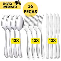 Jogo de Talheres 36 Peças Faqueiro de Inox 12 Garfos, 12 Facas 12 Colheres Ideal para Cozinhas Resta