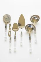 Jogo de Talheres 6 Peças Para Servir Aço Inox Cabo Acrílico Transparente Modelo Bambu.