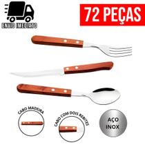 Jogo de Talheres 72 Peças Cabo de Madeira Aço Inox Faca de Ponta Colher e Garfo Mesa Gourmet Cozinha Jogo de Talheres 72 Peças Cabo de Madeira Aço Inox Faca de Ponta Colher e Garfo Mesa Gourmet Cozinha