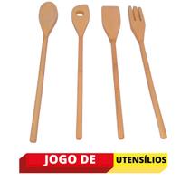 Jogo De Talheres Bambu Kit 4 Peças 30cm