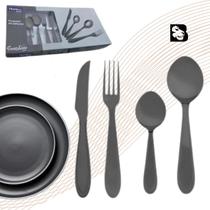 Jogo de Talheres Black Aço Inox 24 Peças Faca Colher Sunshine Brilho Fosco Preto Mesa Posta Faqueiro Jogo de Talheres Black Aço Inox 24 Peças Faca Colher Sunshine Brilho Fosco Preto Mesa Posta Faqueiro