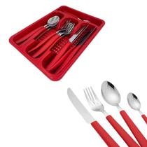 Jogo De Talheres Cabo Vermelho 24 Peças Garfo Faca Colher